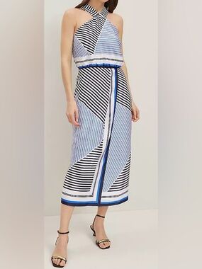 Petite Striped Halter Midi Dress